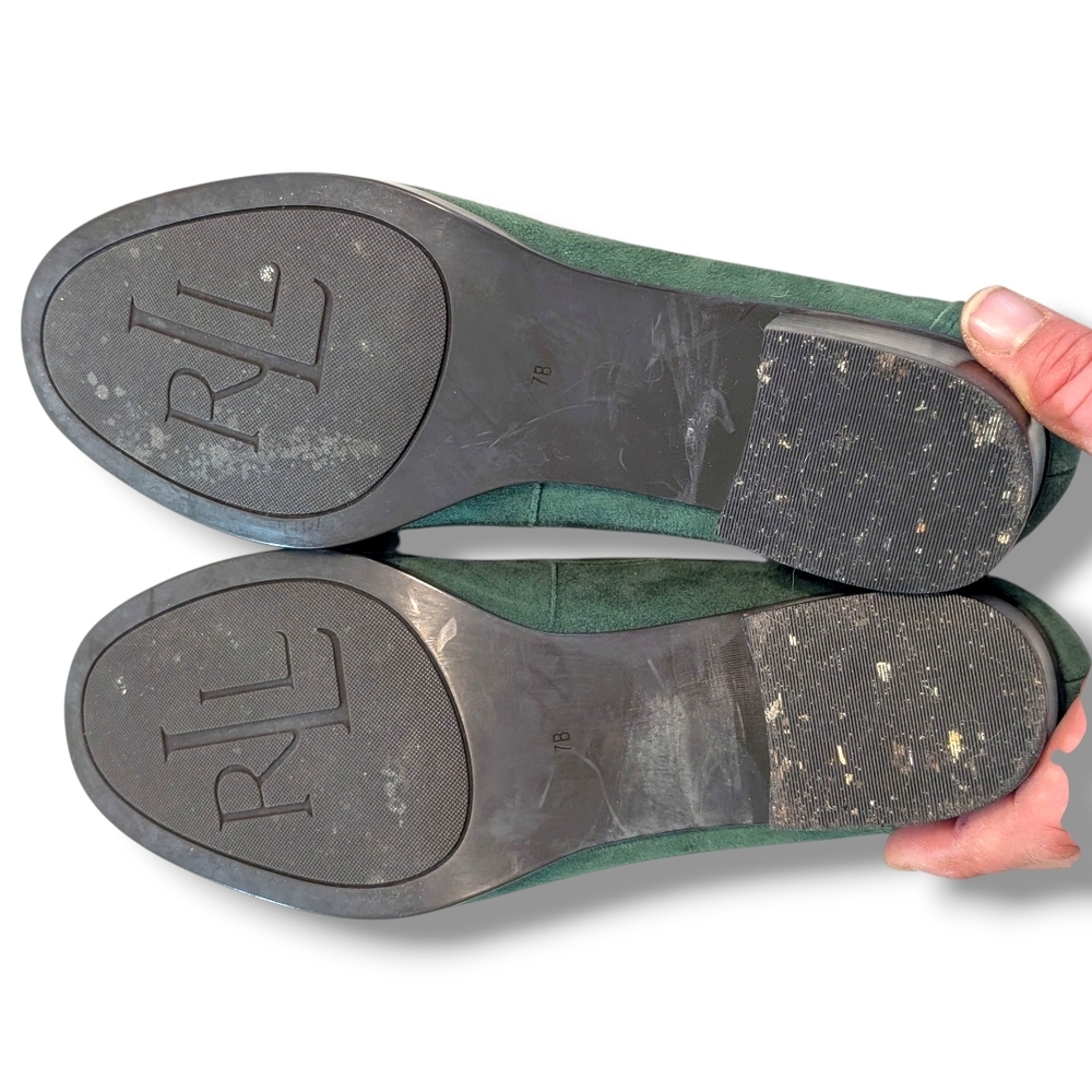 Lauren Ralph Lauren Women's Vintage Green Suede Tassel Loafers, Size 7 - Picture 4 of 10